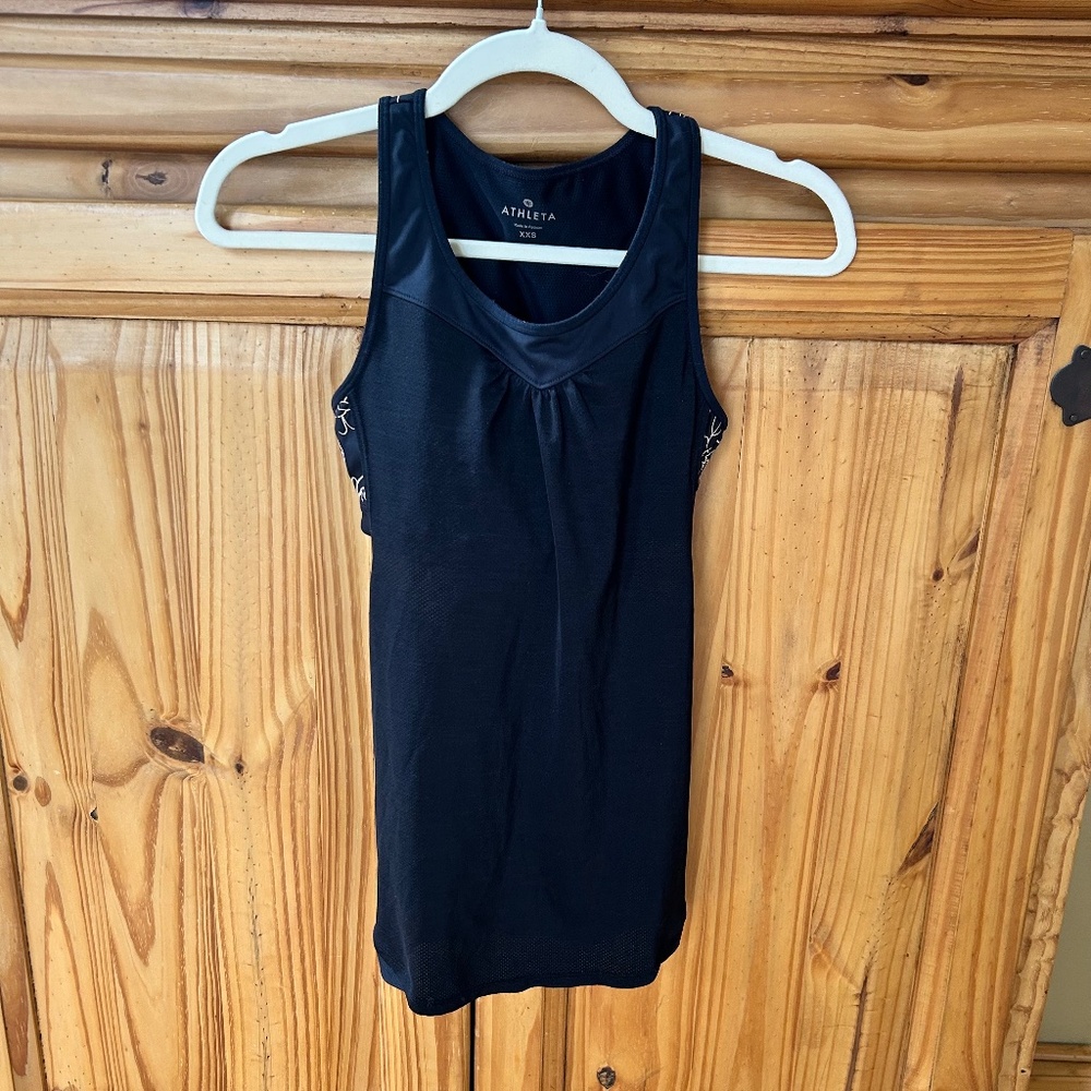 Athleta Bra Tank Top Black Gold Floral Back Exercise‎ Women XXS